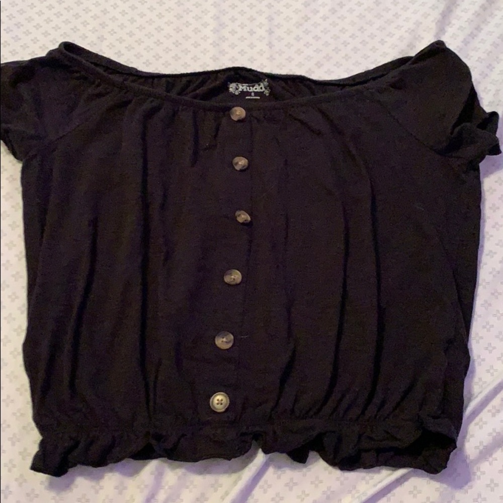 black top with brown buttons